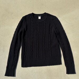 J. Crew Men's Black Cable Knit Crewneck Sweater Size M